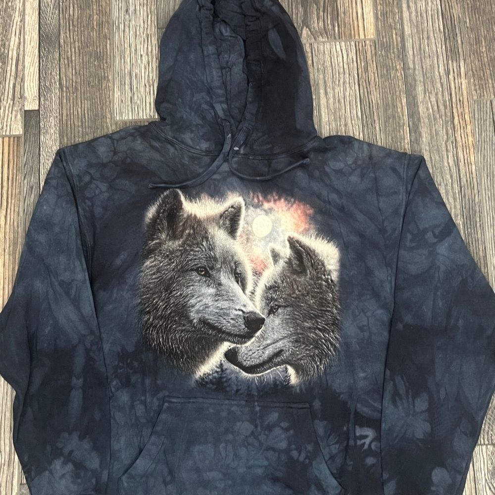 🔥🔥 NEW The Mountain Wolf Nature Navy Blue Tie-Dye Vintage Hoodie Sz M (fits Lg